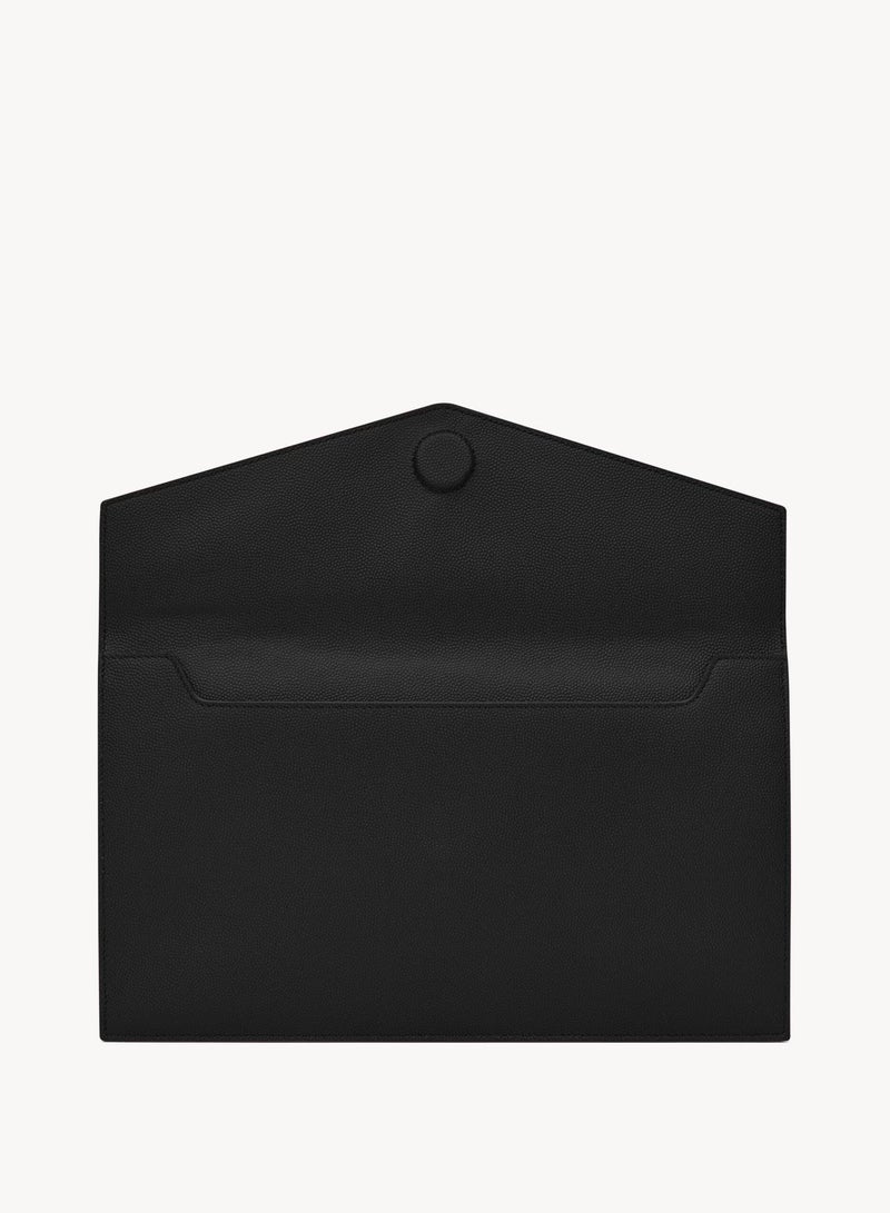 Yves Saint Laurent Uptown Pouch/Clutch In Grain De Poudre Leather For Women's 25cm-Black-Gold - Image 3